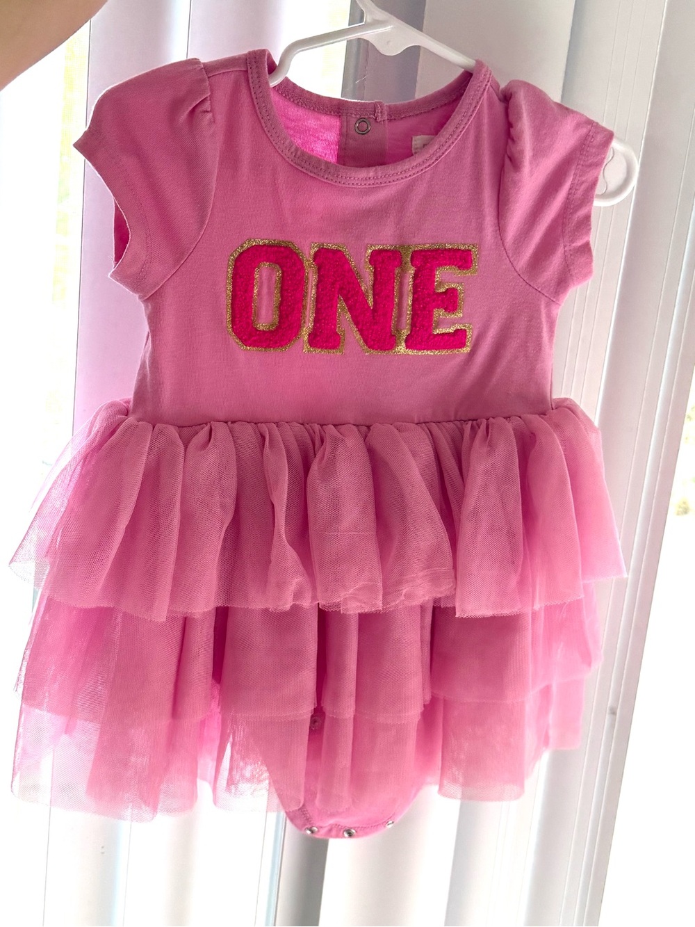 Pink Tulle 'ONE' Layered Tutu Dress for Girls